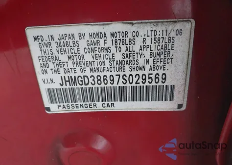 2007 Honda Fit Sport z USA, uszkodzony, nr VIN JHMGD38697S029569